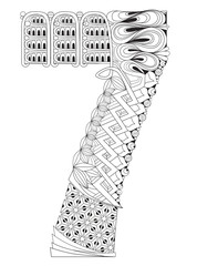 Number seven Zentangle. Vector decorative object