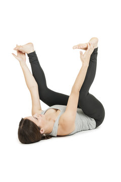 Yoga woman gray_anada balasana_spread middle