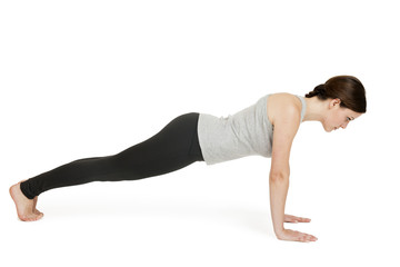 Naklejka premium Yoga woman gray position_chaturanga
