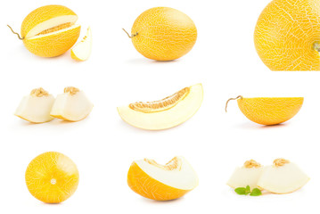 Collage of melon on a isolated white background