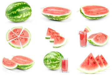 Set of Green watermelon on a white background clipping path