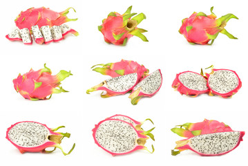 Collage of pitahaya on a white background cutout