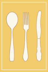 Vector cutlery set. Hand drawn outline kitchen illustration 