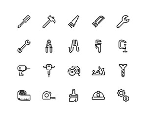 Tools icon set, outline style