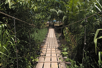 Hanging bridge over a river at Drake in Costa Rica