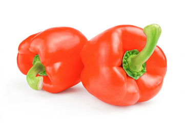 Two sweet orange pepper isolated on white background cutout