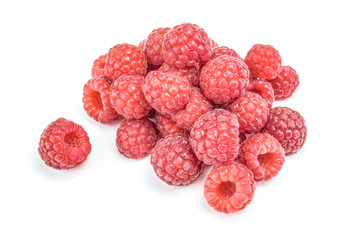 Raspberries isolated on white background cutout, close-up