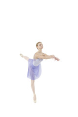 Actress Russian Ballet performs complex dance elements on a white background