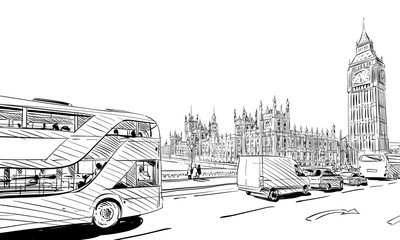 London cityscape hand drawn. Big Ben. England. vector illustration.