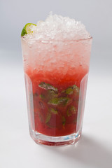 Mojito strawberry cocktail. closeup isolated on white background.