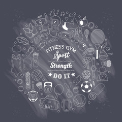 fitness and sport elements in doodle style