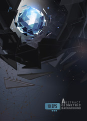 Abstract triangle sphere glowing on shatter BG