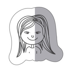sticker silhouette half body caricature cheerful girl vector illustration