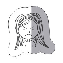 sticker silhouette half body caricature furious girl vector illustration