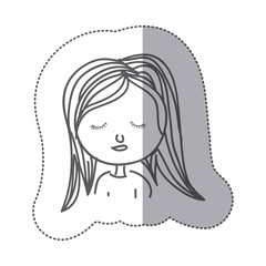 sticker silhouette half body caricature quiet girl vector illustration