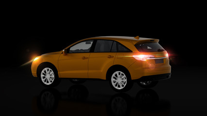 Fototapeta na wymiar Generic orange SUV car on black background, back view