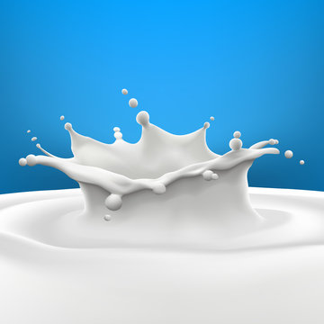 Big milk splash on blue gradient background high quality vector realistic illustration
