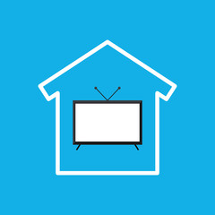 Fototapeta na wymiar house shape with television icon over blue background. colorful design. vector illustration 