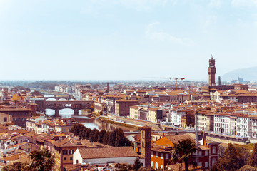 Fototapeta premium Beautiful street view of ancient buildings at old town near the Cathedral of Florence, Italy