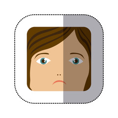 sticker cartoon human female sad face vector illustration