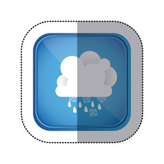 sticker colorful square frame and blue background with cumulus of clouds with rain vector illustration