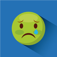 emoticon sad face icon over blue background. colorful design. vector illustration
