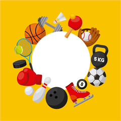 sport related icons in a circle shape over yellow background. colorful design. vector illustration