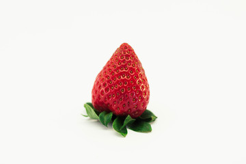 Ripe red strawberries with green tail on a white background