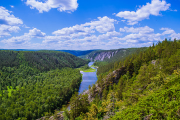river forest shore sky white