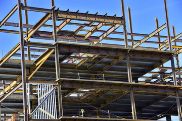 steel frame commercial building under construction.