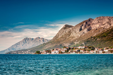 Fototapeta premium Coastal town, Gradac, located in southern Croatia, Dalmatia