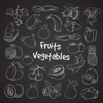 Health food doodle vegetables and fruits hand drawn veggie food meal