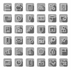 Bank, Finance, icons, gray, contour, vector. White outline drawing on gray background with shadow. Vector clip art. 