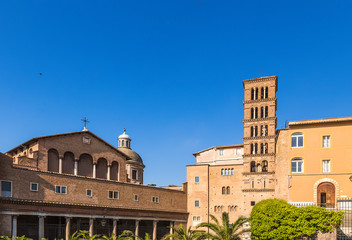 Fototapeta premium Rome, Italy. The Medieval Basilica of Santi Giovanni e Paolo and the Campanile