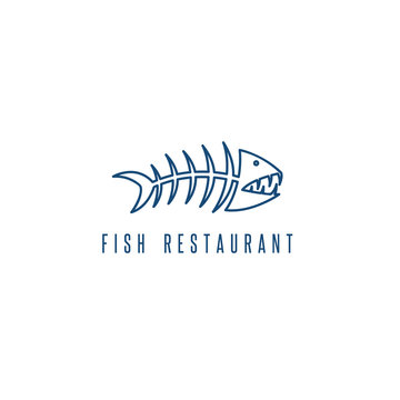seafood restaurant emblem with skeleton of fish vector