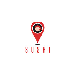 sushi with fish and geo location pin vector design template