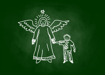  Drawing of angel on blackboard