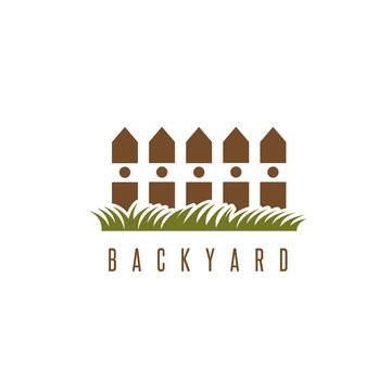backyard vector design template with fence and grass