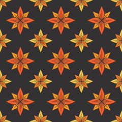  Vector seamless pattern with vintage ornamental stars. Hand drawn ethnic decorative texture. Abstract background with tribal motifs