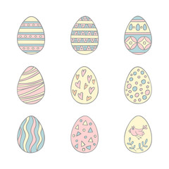 Fototapeta premium Colorful Easter eggs hand drawn icon set in doodle style