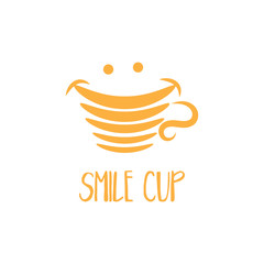 Abstract logo template with cup of tea and smile. Vector illustration