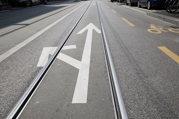 Arrow Junction Sign on Street, Geneva, Switzerland