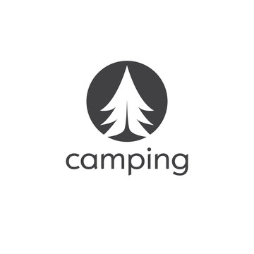 Template logo with pine. Vector illustration for adventure theme