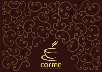 coffee logo and background with swirl line. 