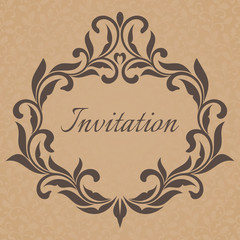 Vintage Invitation template. Frame decorated with decorative leaves.