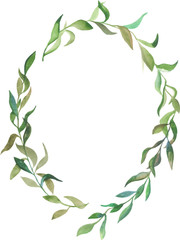 Watercolor floral wreath with green leaves
