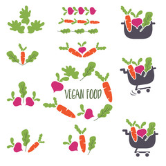 Set of abstract template logo design for vegan theme. Vector illustration