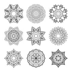 Vector Set of Beautiful Mandalas. Abstract Objects Isolated On White Background. Ethnic Decorative Elements