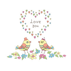 Две птички в цветах