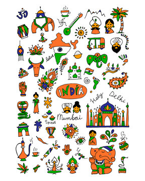 India, icons collection. Sketch for your design